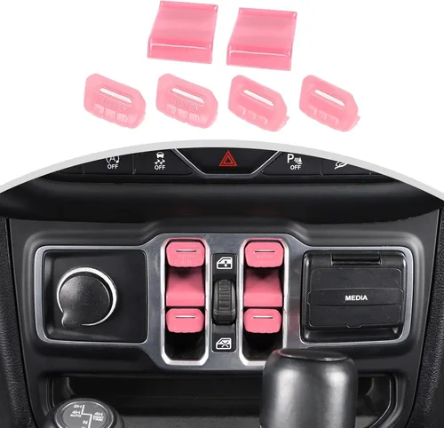 Vista 19 de Cherocar 4 piezas de cubierta de botón de interruptor de ventana Accesorios interiores para Jeep Wrangler JL JLU y Gladiator JT 2018-2026