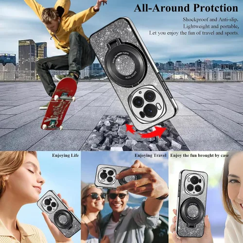 Vista 3 de For Honor Magic 6 Pro - Funda transparente con purpurina magnética [compatible con MagSafe] bonita funda brillante para Honor Magic 6 Pro con anillo