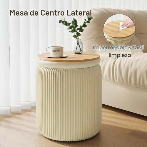 Vista 6 de Juego de 2 otomanas beige con almacenamiento, taburete de tocador tapizado de terciopelo, cómodos taburetes redondos de maquillaje, reposapiés