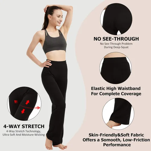 Vista 4 de FELEMO Pantalones de yoga con corte de bota para mujer, cintura alta, control de abdomen, pantalones deportivos holgados, M-3XL