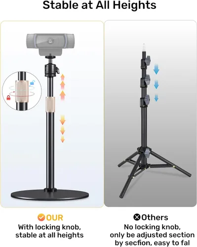 Vista 5 de Soporte de trípode para cámara web para escritorio de altura ajustable y soporte giratorio de 360° para cámara web compatible con Logitech Webcam