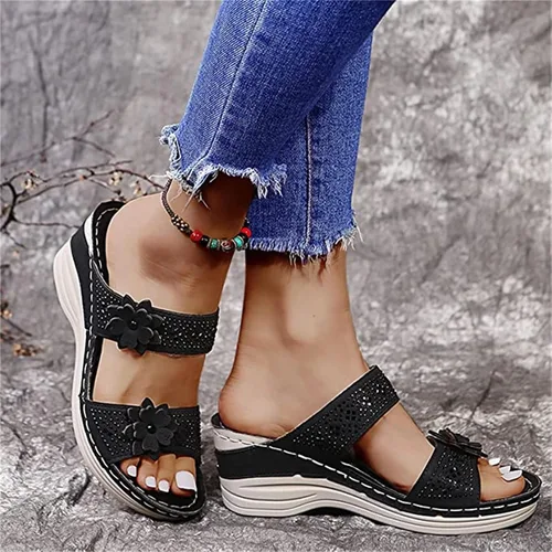 Vista 102 de Ladmiple Sandalias ortopédicas florales de moda 2023 con soporte de arco, zapatillas romanas casuales con puntera abierta