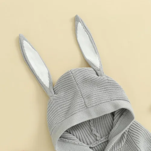Vista 3 de Amiblvowa Mameluco de conejito largo con capucha de orejas de conejo para bebé, suéter de punto, mameluco para recién nacido, traje de Pascua