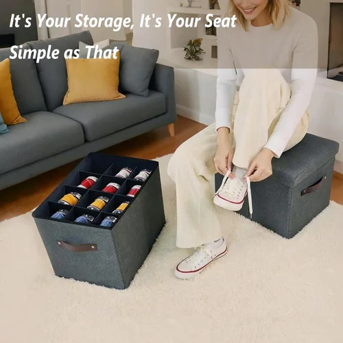 Vista 2 de Organizador de zapatos otomano de almacenamiento para armario, caja de almacenamiento con divisores ajustables para zapatos, ropa, juguetes, manta