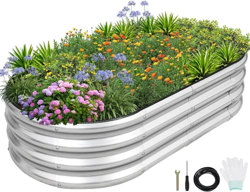 Vista 12 de 1MORE Cama de jardín elevada galvanizada: jardineras para exteriores, camas elevadas para jardinería, kit de cama de jardín de metal de 4 x 2 x 1