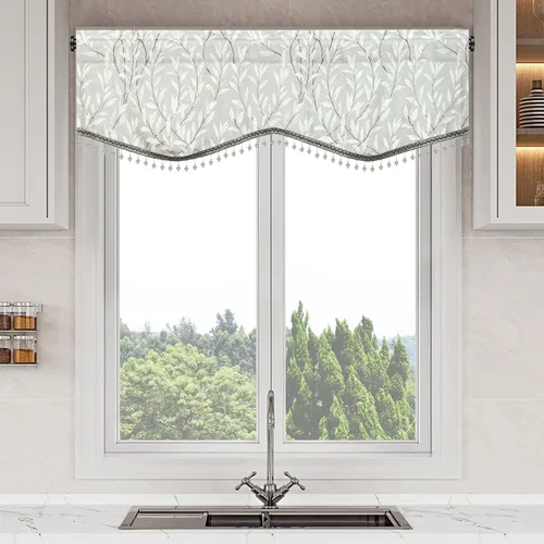Vista 14 de VOGOL Cenefa floral negra para ventanas, patrón de pájaro, 52 x 18 pulgadas *Pájaro dorado