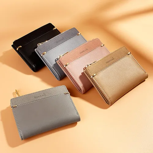 Vista 6 de Yafanqi Billetera pequeña para mujer, linda, adolescente, niñas, simple, plegable, delgada, compacta, carteras para mujer, E-Rosa, Minimalista