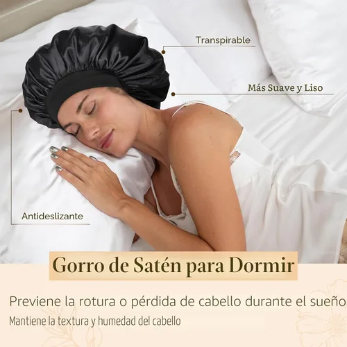 Vista 4 de YANIBEST Gorro de seda para hombres y mujeres, gorro de satén de doble capa para cabello rizado natural, gorro de dormir unisex