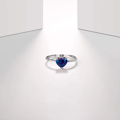 Vista 2 de Anillo de plata esterlina S925 con forma de corazón de ópalo creado en laboratorio, tamaño 5 a 10 para mujer