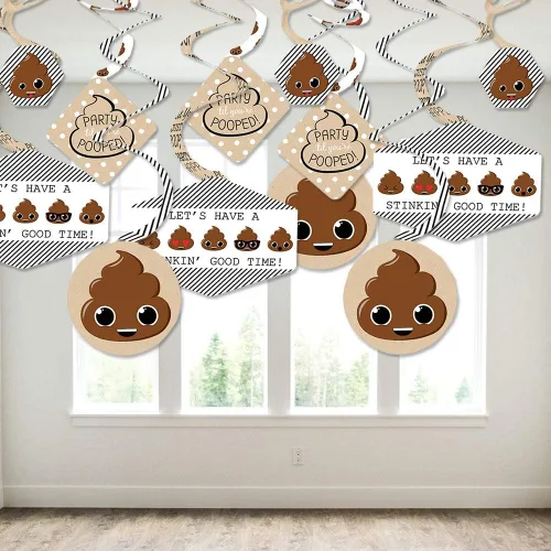 Vista 3 de Big Dot of Happiness Party 'Til You're Pooped – Poop Emoji Party Hanging Decor – Decoración de fiesta espirales – Juego de 40
