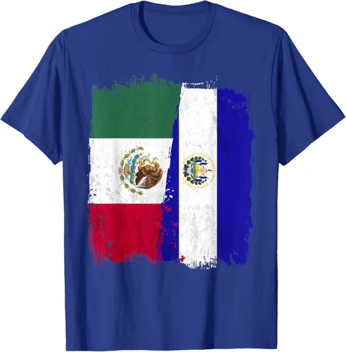 Vista 24 de Camiseta con la bandera mexicana de El Salvador con la mitad de la bandera mexicana de El Salvador