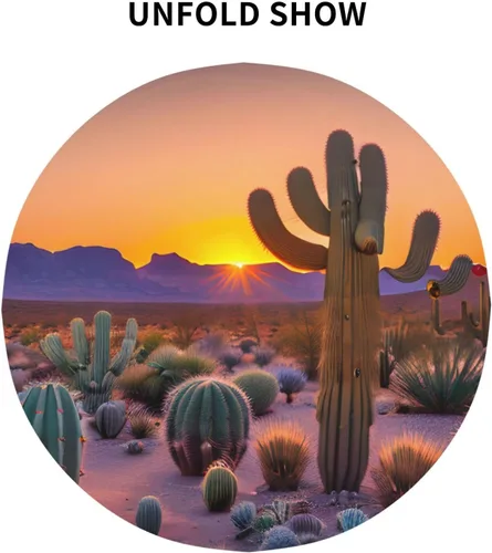 Vista 4 de Mantel decorativo redondo Cactus Desert Sunsets: transforma tus mesas de comedor y café con nuestro exuberante acento de lino