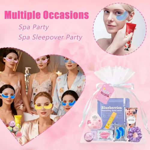 Vista 6 de 132 piezas de suministros de fiesta de spa para mujeres, recuerdos de fiesta de spa, incluye máscaras faciales, máscaras de labios, máscaras