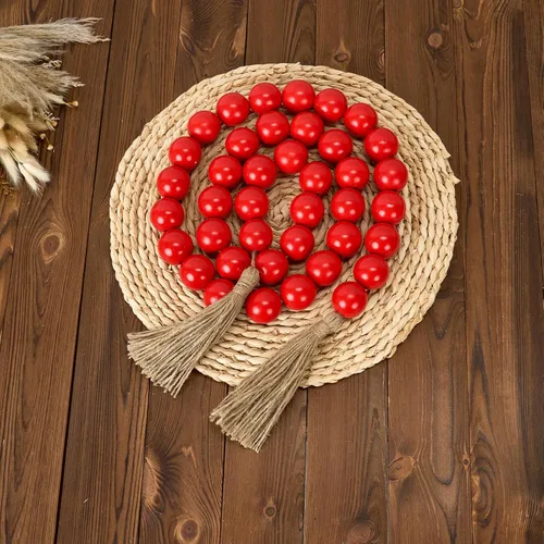Vista 183 de OMISHE Guirnalda de cuentas de madera extra grande con cuentas de madera y borlas de 1.6 pulgadas de diámetro, cuentas decorativas rústicas de 41