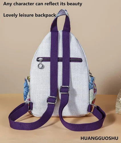 Vista 164 de HUANGGUOSHU Mochila de algodón tejida de algodón bohemio con bordado de lona estilo bohemio con múltiples bolsillos retro linda mochila cartera