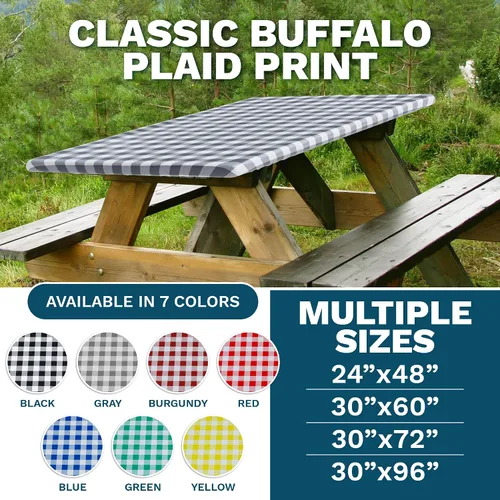 Vista 2 de Sorfey Mantel de picnic ajustado con elástico, vinilo con reverso de franela, se adapta a mesa de 48 x 24 pulgadas, rectangular, a prueba de agua