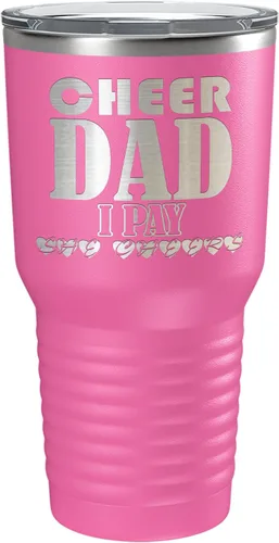 Vista 33 de Cheer Dad I Pay She Cheers - Vaso de acero inoxidable con tapa aislada, color negro