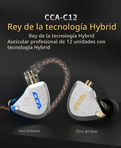 Vista 2 de CCA C12 Monitores intrauditivos, audífonos IEM HiFi estéreo híbridos 5BA+1DD con aislamiento de ruido con cable con cable desmontable sin enredos