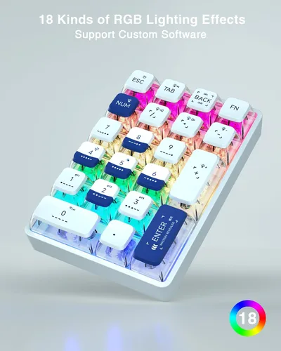 Vista 4 de El teclado numérico mecánico inalámbrico de tres modos K21 RGB soporta 3 Bluetooth2.4GHzTipo C con cable, intercambiable en caliente, 21 teclas