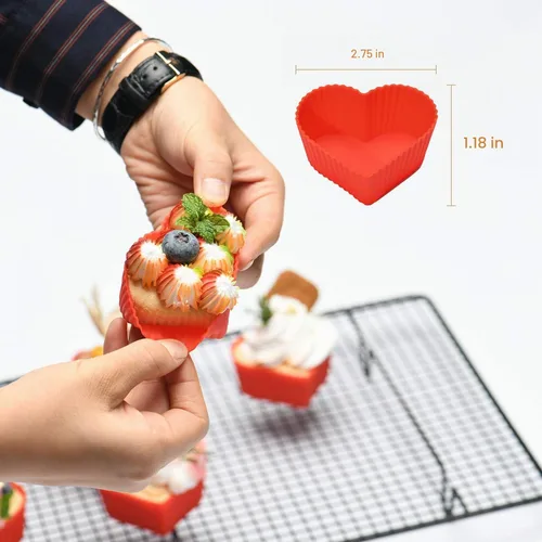 Vista 5 de Moldes de silicona para hornear cupcakes, moldes antiadherentes para muffins, molde de silicona para mini cupcakes de 2.75 pulgadas, contenedor