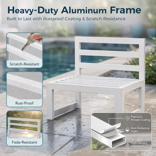 Vista 8 de BULEXYARD Juego de 7 piezas de muebles grandes de aluminio para patio al aire libre con mesa rectangular con fogón, asiento profundo de 29
