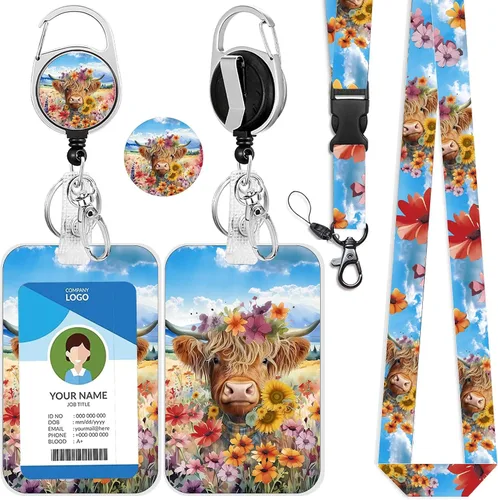 Vista 21 de Cordones azul bebé para llaves Portador de Insignias, Carrete de Insignias Retráctil con Clip de Mosquetón y Cordón Desmontable, Linda Tarjeta