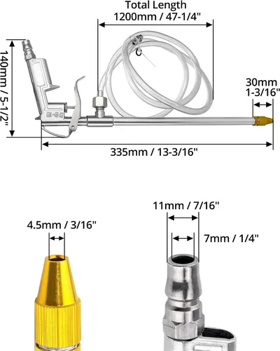 Vista 6 de QWORK Pistola de pulverización, Kit de pistola lavadora de limpieza de motor de aire neumática de aluminio, 1/4