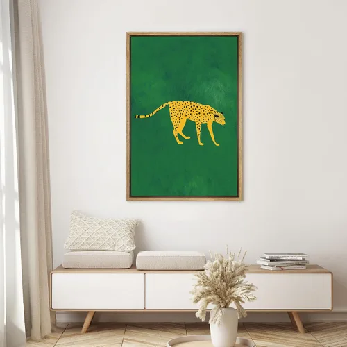 Vista 2 de SIGNWIN Lienzo Enmarcado Impresión Arte de Pared Decoración de Habitación Preppy Guepardo Africano Gato Fondo Verde Naturaleza Silvestre Dibujos