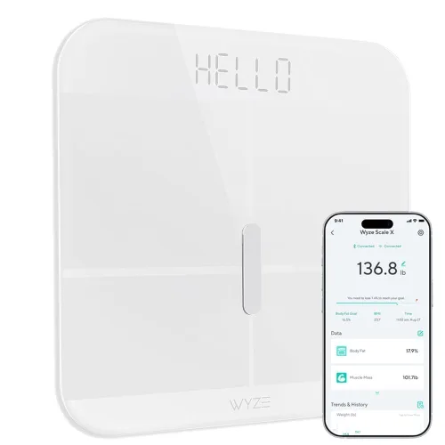 Vista 8 de Wyze Smart Scale X - Báscula digital de baño para peso corporal, IMC, grasa corporal, masa muscular, monitor de frecuencia cardíaca, sincronización