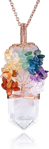 Vista 8 de Collar con colgante de árbol de la vida de 7 chakras naturales de cristal curativo de reiki, joyería para mujer para buena suerte, meditación
