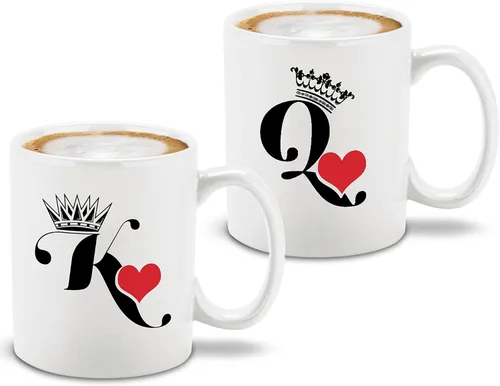 Vista 8 de shop4ever® King & Queen of Hearts - Juego de 2 tazas de café de cerámica para parejas, taza de té de 11 onzas, regalo para él y ella (mango negro)