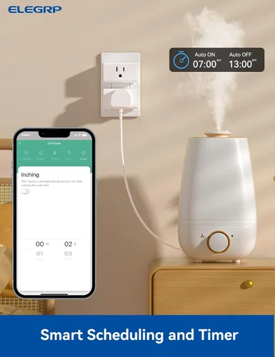 Vista 5 de ELEGRP Matter - Mini enchufe inteligente compatible, salida inteligente de 15 A/1800 W Max, compatible con Apple Home, Siri, Alexa, Google Home