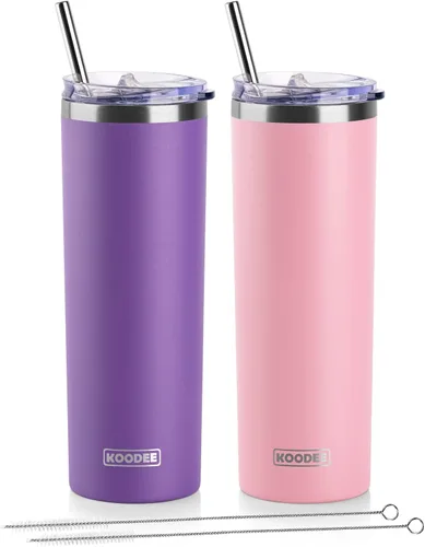Vista 29 de koodee Vaso Tumbler Delgado de Acero Inoxidable de 20 oz con Aislamiento de Doble Pared, Vaso Tumbler Delgado para Agua para Café, Té (Azul Bebé)