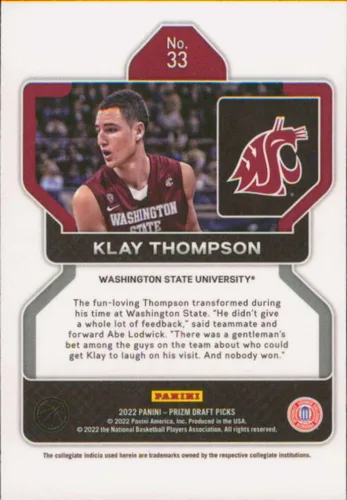 Vista 2 de 2022-23 Panini Prizm Draft Picks #33 Klay Thompson Washington State Cougars Basketball Trading Card