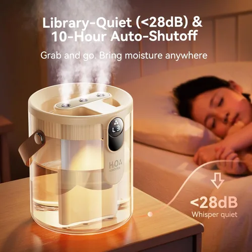 Vista 7 de KIMMOO Humidificador portátil recargable de llenado superior, humidificadores inteligentes para dormitorio, luz nocturna, humidificador de niebla