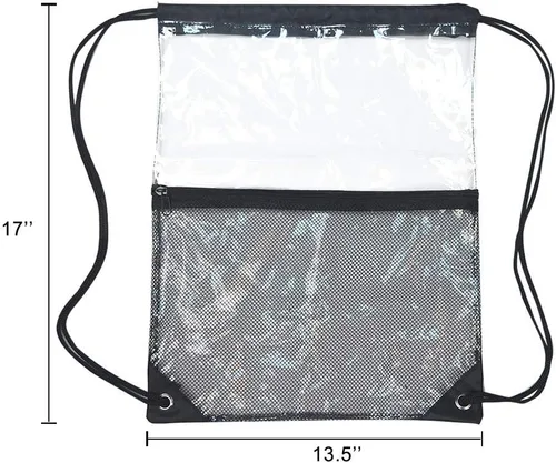 Vista 4 de Bolsa de cordón transparente impermeable con cordón para estadio, Negro (mesh black), M, Viajar