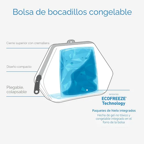Vista 2 de PackIt Bolsa de aperitivos congelable, negra, fabricada con tecnología EcoFreeze plegable, reutilizable, cierre de cremallera que se bloquea en aire