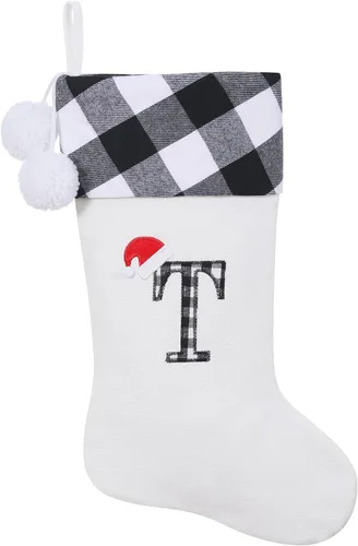 Vista 37 de Calcetines de Navidad bordados con monograma inicial de 20 pulgadas, decoración de Navidad, calcetines personalizados, decoración de temporada