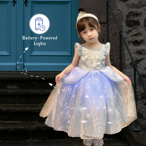 Vista 3 de Disfraz de princesa Cenicienta, vestido largo de tul de mariposa para niñas pequeñas, fiesta de cumpleaños, Halloween
