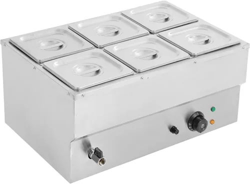 Vista 14 de Calentador de sopa de alimentos de 110 V, 4 sartenes, mesa de acero inoxidable de grado alimenticio, encimera comercial, cafetería de buffet
