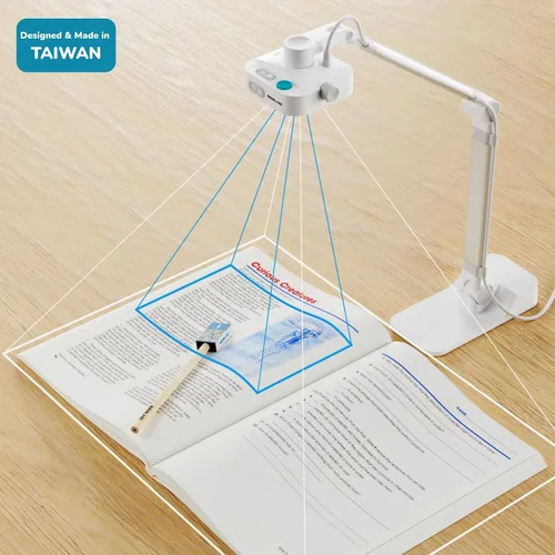 Vista 2 de Cámara de documentos OKIOCAM W1 USB 4K de 8MP con luz para profesores. Viene con software de presentación OKIOPoint y seguimiento de IA. Cámara Doc