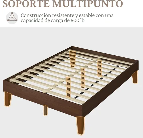 Vista 5 de Yaheetech Estructura de Cama Completa de Madera Sólida Natural con Plataforma con Soporte de Listones de Madera, Espacio de 12 Pulgadas Debajo