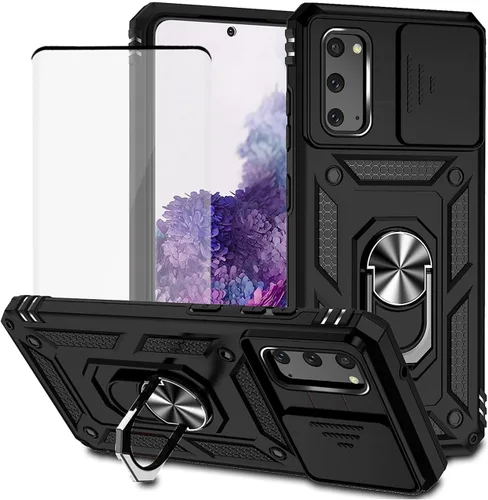 Vista 10 de Funda para Galaxy S20 5G, Samsung S20 SM-G981U con protector de pantalla de vidrio templado y cubierta de cámara deslizante, anillo magnético