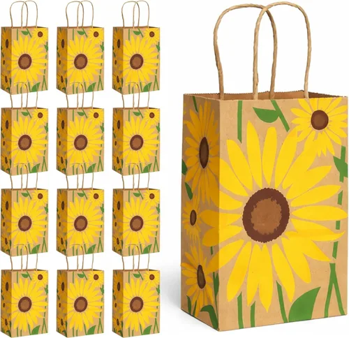 Vista 9 de HOME & HOOPLA Bolsas de regalo de papel con estampado de hojas bohemias y bolsas para recuerdos de fiesta, pequeñas de 5.25 x 3.5 x 8.25 pulgadas