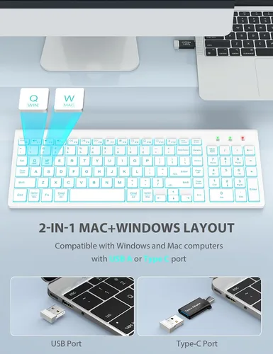 Vista 3 de SABLUTE Wireless Keyboard and Mouse Combo Backlit - Compact Quiet Keyboard with RGB Mouse, Rechargeable, Slim, Sleep Mode, Portable Cordless Set for
