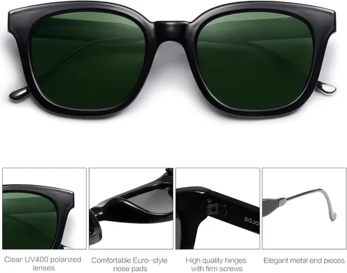 Vista 3 de SojoS SJ2050 Lentes de sol polarizados, cuadrados, clásicos, para mujeres y hombres, retro, modernos, protección ultravioleta 400