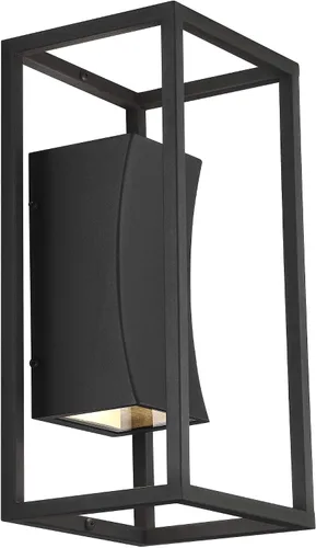 Vista 5 de Possini Euro Design Kell - Moderna lámpara de pared para exteriores, con textura, color negro, regulable, LED de 14 pulgadas, difusor de vidrio