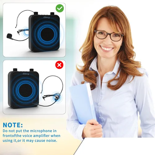 Vista 5 de Amplificador de voz portátil de 30 W con auriculares con micrófono cableado, sistema PA recargable de 2800 mAh, altavoz con micrófono personal