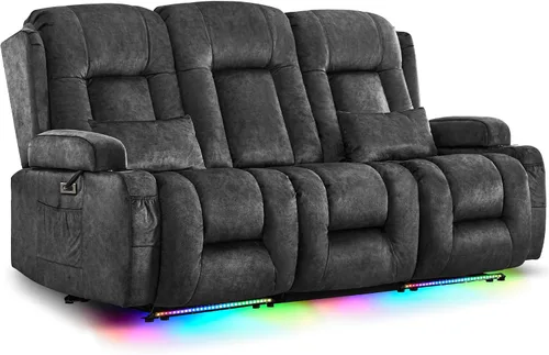 Vista 23 de URRED Sofá reclinable Power Loveseat con masaje y calor, gris ceniza