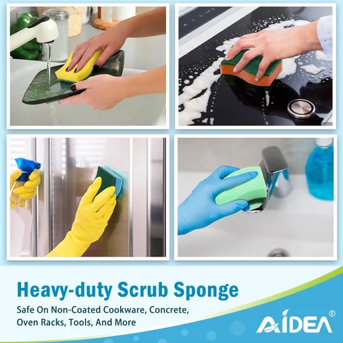 Vista 4 de AIDEA Esponjas de cocina, paquete de 24 esponjas de platos resistentes, esponja de limpieza para el hogar y la cocina, suministros de limpieza sin